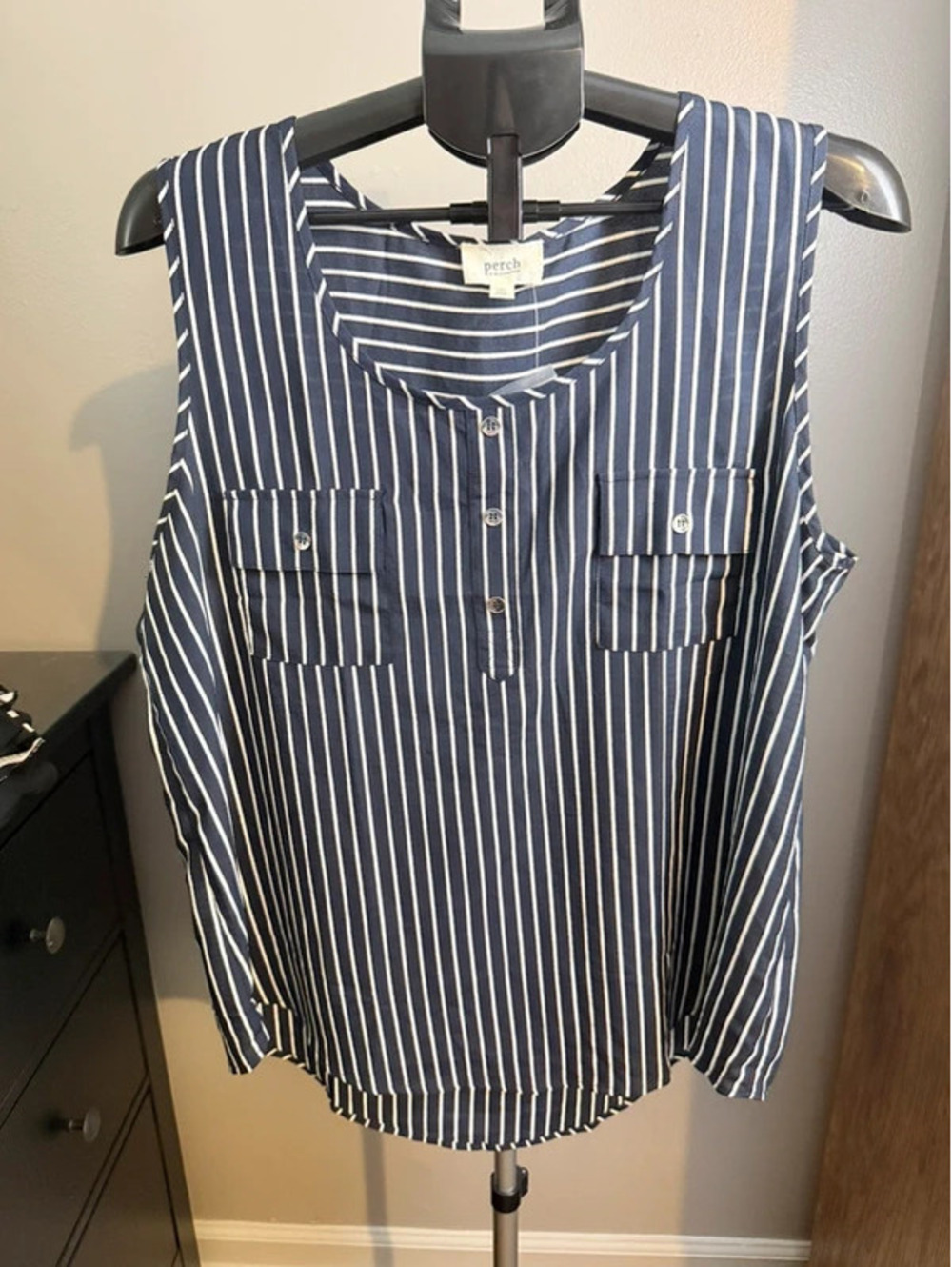 Perch by Blu Pepper Navy Striped Sleeveless Top 1XL